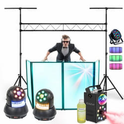 Pack Lumière Ibiza Portique SLB001 - Facade DJ - 2 Lyres Wash 30W DMX - Machine Fumée Astro PAR RGB LEDS - Projecteur Par 18x1W