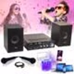 Pack KARAOKE-STAR2MKII Enfant - 2 Enceintes 2 Micros 1 Ampli Bluetooth USB SD 100W - Jeu Lumière Derby Multifaisceaux - Cadea ...