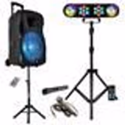 Pack Sono Karaoké Enceinte Autonome Bluetooth 700W Ibiza COLUMBA700 - 2 Micros sans fil - Pied Support Tablette - DJ Soirée