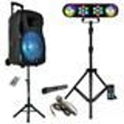 Pack Sono Karaoké Enceinte Autonome Bluetooth 700W Ibiza COLUMBA700 - 2 Micros sans fil - Pied Support Tablette - DJ Soirée