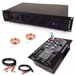 Pack DJ Sono Ampli Ibiza Sound AMP600-MKII 960W - Table Mixage Bluetooth DJM150USB-BT USB Jack - Câbles RCA Jack enceintes in ...