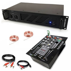Pack DJ Sono Ampli Ibiza Sound AMP600-MKII 960W - Table Mixage Bluetooth DJM150USB-BT USB Jack - Câbles RCA Jack enceintes inclus