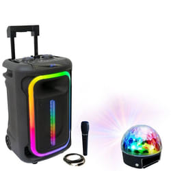 Pack Karaoké Enceinte Autonome Portable USB Bluetooth TWS 800W Ibiza MOBILE800 - 1 micro - Jeu Lumière Astro PARTY-ASTRO6 Musique