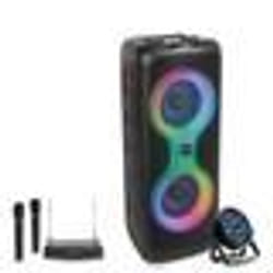 Pack Enceinte Karaoké sur batterie USB Bluetooth 700W TWS LED Ibiza Sound COLUMBA700 - 2 Micros Sans Fil - Projecteur PAR RGB