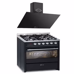 Cuisinière à gaz - GURARI - GCH E 610 BL - Four électrique 60 L - Hotte aspirante 1000 m³/h - Noir