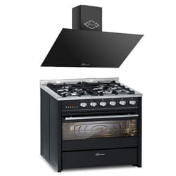 Cuisinière à gaz - GURARI - GCH E 610 BL - Four électrique 60 L - Hotte aspirante 1000 m³/h - Noir