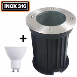 Spot Encastrable de Sol Rond Inox 316 Exterieur IP65 + Ampoule GU10 5W Blanc Froid 6000K Ce spot encastrable extérieur gris f ...