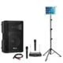Pack Enceinte Karaoke Active USB Bluetooth Ibiza XTK10A-MKII 300W - 2 micros sans fil - Support tablette SMM20 - Anniversaire Sono