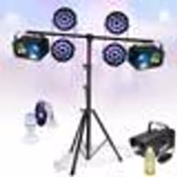 Pack Pied Lumière PARTY LIGHT & SOUND 4 Projecteurs PAR RGB - 2 Jeux Lumières Gobo Astro Strobe - Machine Fumée Liquide 1L So ...