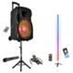 Pack Karaoké Enceinte mobile 600W BOOST-MOBILE12-SET Bluetooth USB - 2 Micros - Pied - Barre LED RGB MAGIC-COLOR-STICK-1.0BK -