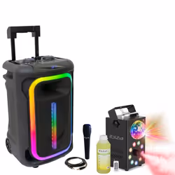 Pack Karaoké Enceinte Autonome USB Bluetooth Portable TWS 800W Ibiza MOBILE800 - 1 Micro - Machine Fumée LED FOGGY-ASTRO DJ F ...