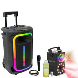Pack Karaoké Enceinte Autonome USB Bluetooth Portable TWS 800W Ibiza MOBILE800 - 1 Micro - Machine Fumée LED FOGGY-ASTRO DJ Fête
