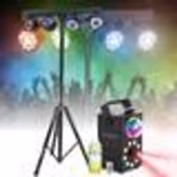 Pack Lumières IBIZA LIGHT - Pied Éclairages 4 Projecteurs PAR LED RGB - Machine Fumée LEDS RGB FOGGY-ASTRO Cadeau Fête Soirée ...