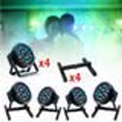 Pack de 4 Projecteur à LED RGB PARTY-PAR181 DMX 18x1W + 4 Embases sol Ibiza SL1 - Soirée - Anniversaire - DJ - Bar - Club
