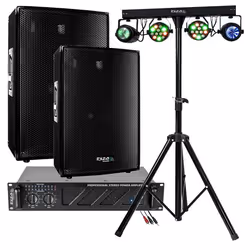 Pack Sono 2800W Total Ibiza - Ampli 2x800W - 2 Enceintes 600W - Pied Support - 4 Jeux de Lumière Projecteurs Moonflower - DJ ...