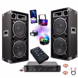 Pack Sono 2480W Total Ibiza - 2 Enceintes 1000W PMPO STAR210 - 1 Ampli 2x480W - 1 Table de mixage MIX500 - 3 Jeux de Lumière