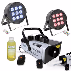 Pack Lumière Machine à Fumée Ibiza LSM900W - 2 THINPAR-9X6W-RGBW Projecteurs DMX Liquide à Fumée - Soirée Fête Mariage Animat ...