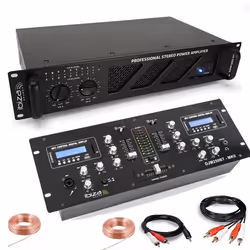 Pack Sono DJ Ampli Ibiza Sound AMP300-MKII 480W - Table Mixage Bluetooth DJM250BT-MKII RCA XLR - Câbles RCA Jack enceintes in ...