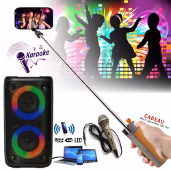 Enceinte enfant USB Blueooth Portable Karaoke PARTY LEO-250 sur Batterie - Micro - Enceinte Perche Selfie Cadeau - Boum Fête