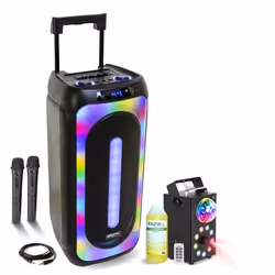 Pack Karaoké MOOVING SOUND - Enceinte Bluetooth Portable 1000W USB SD 2 Micros - Machine Fumée LED FOGGY-ASTRO Fête Anniversa ...