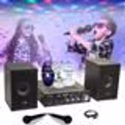 Pack KARAOKE-STAR2MKII Enfant - 2 Enceintes 2 Micros 1 Ampli Bluetooth USB SD 100W - Jeu Lumière Astro Rotatif LEDS RGB - Cad ...