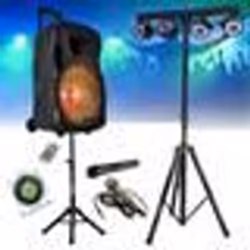Pack Karaoké Enceinte Autonome 600W BOOST-MOBILE12-SET - 2 Micros - Pied enceinte - Pack Lumière Projecteur Astro sur pied su ...