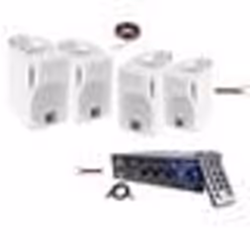 Pack Hifi Ampli Stéréo Bluetooth USB SD LTC MFA1200USB-BT-BL 2x50W - 2 Paires Mini Enceintes B416 Blanches 80W