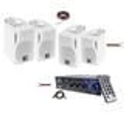 Pack Hifi Ampli Stéréo Bluetooth USB SD LTC MFA1200USB-BT-BL 2x50W - 2 Paires Mini Enceintes B416 Blanches 80W