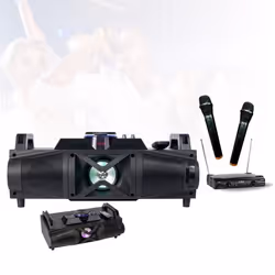 Pack Karaoké - Enceinte Bluetooth LEDS USB SD FM Compacte PARTY-FALCON - 2 Micros Sans Fils PARTY-200UHF-MKII Soirée Musique ...