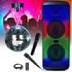 Enceinte Autonome sur batterie Karaoke USB Bluetooth Mooving ELECTRO-SOUND600 - 2 Micros - Boule à facette motorisée - Soirée Disco
