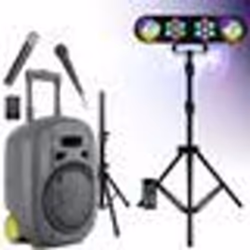 Pack Sono Enceinte Portable Bluetooth Ibiza PORT8VHF-MKII-TWS USB 400W 3 Micros - Supports Enceintes - Pied DJ LEDBAR-ASTRO-R ...
