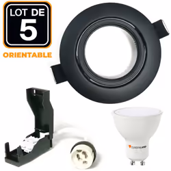 5 Spot encastrable orientable noir matt avec GU10 LED de 7W = 56W Kit contenant: x5 Douilles GU10 + x5 Ampoules GU10 7W non d ...