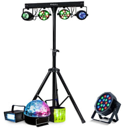 Pack 8 Jeux de Lumière Ibiza DJLIGHT60 - Projecteurs - Moonflower - Strobo - Astro - Derby - Pied Support - Soirée - DJ Mobile