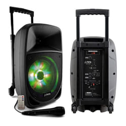 Enceinte Nomade sur batterie 300W Bluetooth PARTY-8LED Micro - Karaoke - Chariot - 2 Jeux de Lumière Astro et Faisceaux multipoints