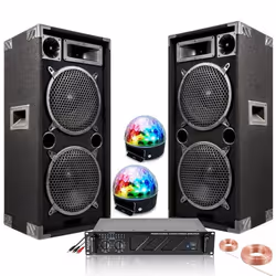 Pack Sono Ibiza 2480W Total - 2 Enceintes STAR210 1000W PMPO - 1 ampli 2x480W AMP300-MKII - 2 Jeux de Lumière Astro