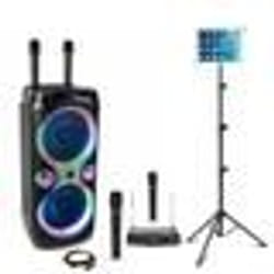 Pack karaoke Enceinte USB Bluetooth Ibiza COLUMBA-KARAOKE 1000W - 4 micros sans fil - Support tablette SMM20 - Soirée DJ Sono