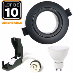 10 Spot encastrable orientable noir matt avec GU10 LED de 7W = 56W Kit contenant: x10 Douilles GU10 + x10 Ampoules GU10 7W no ...