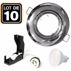 Lot de 10 Spots encastrable orientable chromé avec GU10 LED de 7W = 50W Kit contenant: x10 Douilles GU10 + x10 Ampoules GU10  ...