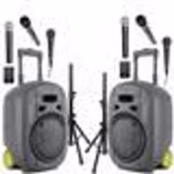 Pack Sono 2 Enceintes Portables Autonomes USB Bluetooth Ibiza PORT8VHF-MKII-TWS 400W 6 Micros - Paire Supports Enceintes SS01 ...