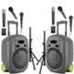 Pack Sono 2 Enceintes Portables Autonomes USB Bluetooth Ibiza PORT8VHF-MKII-TWS 400W 6 Micros - Paire Supports Enceintes SS01B-MINI