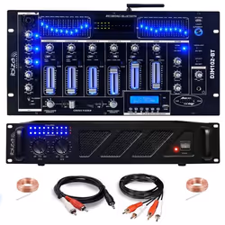 Pack DJ Sono Ampli Ibiza Sound AMP300-MKII 480W - Table Mixage Bluetooth DJM102-BT USB Jack XLR - Câbles RCA Jack enceintes i ...