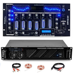 Pack Sono DJ Ampli Ibiza Sound AMP1000-MKII 1600W - Table Mixage Bluetooth DJM102-BT USB Jack XLR - Câbles RCA Jack enceintes