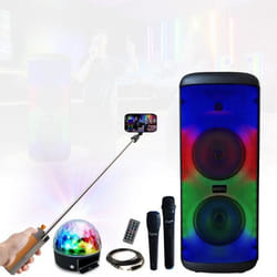 Enceinte Karaoke sans fil USB Bluetooth 600W Mooving ELECTRO-SOUND600 - 2 Micros - Jeu Lumière Astro Ibiza - Enceinte Perche Selfie