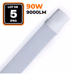 LOT DE 5 RÉGLETTES LED 90W 9000LM 150CM ÉTANCHE IP65 Cette réglette LED 150CM avec 35000H de durée estimé de vie, ce que c'es ...