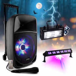 Enceinte sur batterie USB Bluetooth 300W PARTY-8LED Karaoke Micro - Stroboscope STROBE40LED - Effet Lumière Noire LED-UVBAR6  ...