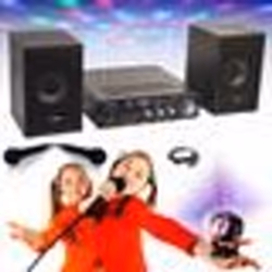 Pack KARAOKE-STAR2MKII Enfant - 2 Enceintes 2 Micros 1 Ampli Bluetooth USB SD 100W - Jeu Lumière Astro RGB - Cadeau Soirée Fê ...