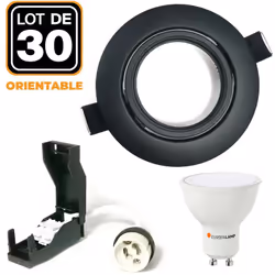 30 Spot encastrable orientable noir matt avec GU10 LED de 7W = 56W Kit contenant: x30 Douilles GU10 + x30 Ampoules GU10 7W no ...