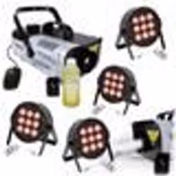 Pack Lumière Machine à Fumée Ibiza Light LSM900W - 4 Projecteurs THINPAR-9X6W-RGBW - Soirée Dj Mariage Anniversaire Fête