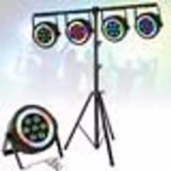 Pack de 4 Projecteurs Par Ibiza Light THINPAR-LED-RING Télécommande - 7x6W RGBW 4-en-1 48 LED SMD DMX Dj Club Fête Bar Extra- ...