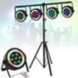 Pack de 4 Projecteurs Par Ibiza Light THINPAR-LED-RING Télécommande - 7x6W RGBW 4-en-1 48 LED SMD DMX Dj Club Fête Bar Extra-plats